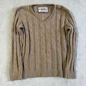 Fox Night V Neck Sweater Brown Cable Knit Pullover Jumper Long Sleeve Retro 90s